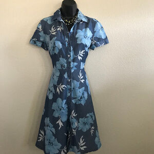 Gant Blue Floral Collar Textile Pattern Dress